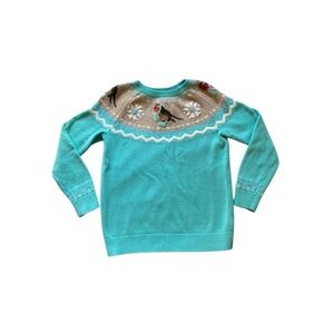 Talbots Medium Petite Teal Snow Bird Knit Sweater Long Sleeve Winter Retro Fuzzy